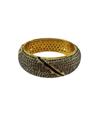AKKAD Crystal Gold Tone Hinge Bangle Bracelet